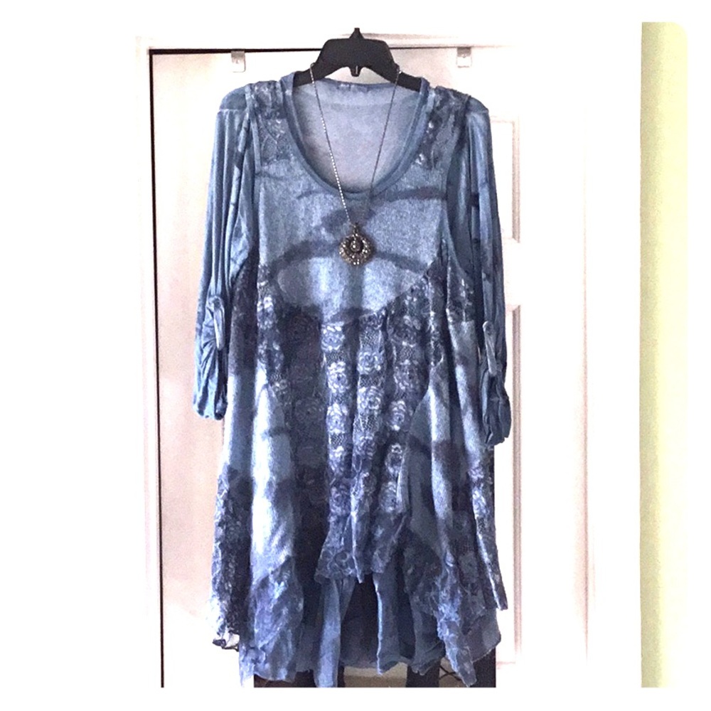 Made in Italy, one of a kind blue,  artsy tunic.
